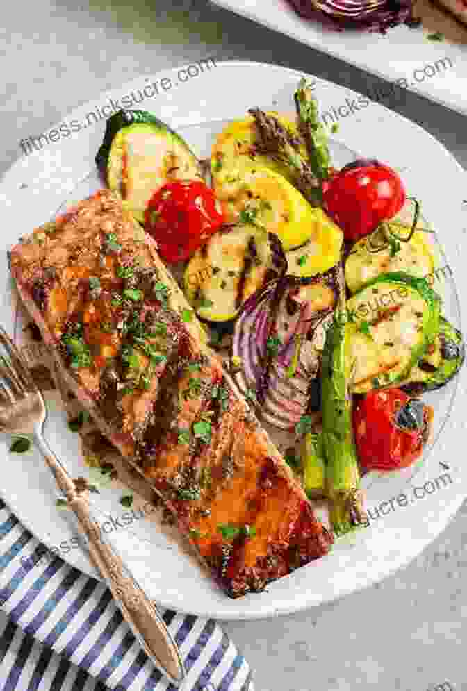 A Grilled Salmon Fillet With Roasted Vegetables And A Lemon Wedge. Big Flavors From Italian America: Family Style Favorites From Coast To Coast